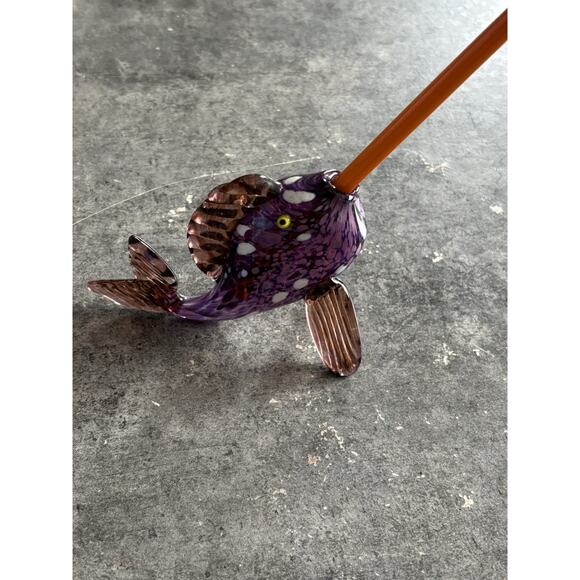 Vtg Thames Art Glass Tropical Speckled Fish Purple Speckled Figurine Signed - Picture 9 of 9